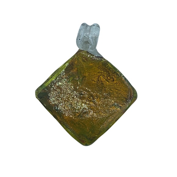vintage art glass pendant Diamond Shape Silver & Amber Brown - Picture 4 of 7
